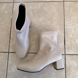 Beige Square Toe Stretch Ankle Boots Fits 6.5 - 7